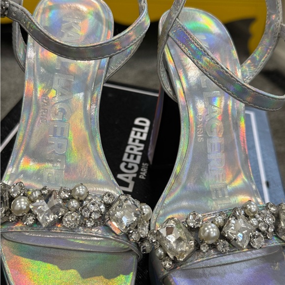 Karl Lagerfeld Silver Iridescent Heels - Picture 2 of 9